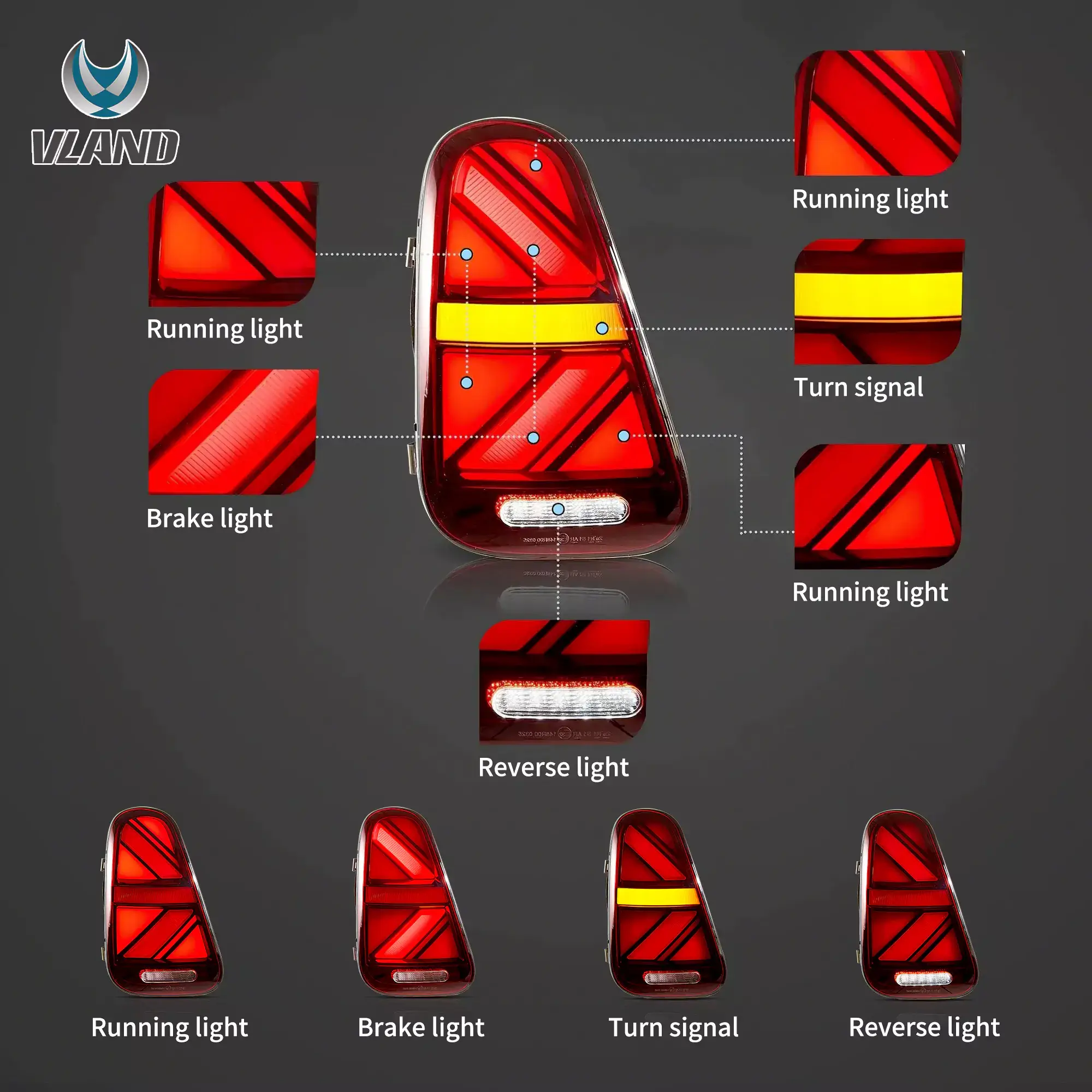01-06 Mini Cooper R50 R52 R53 Vland Union Jack LED Tail Lights Sequential Turn Signal [E-mark] - Image 5