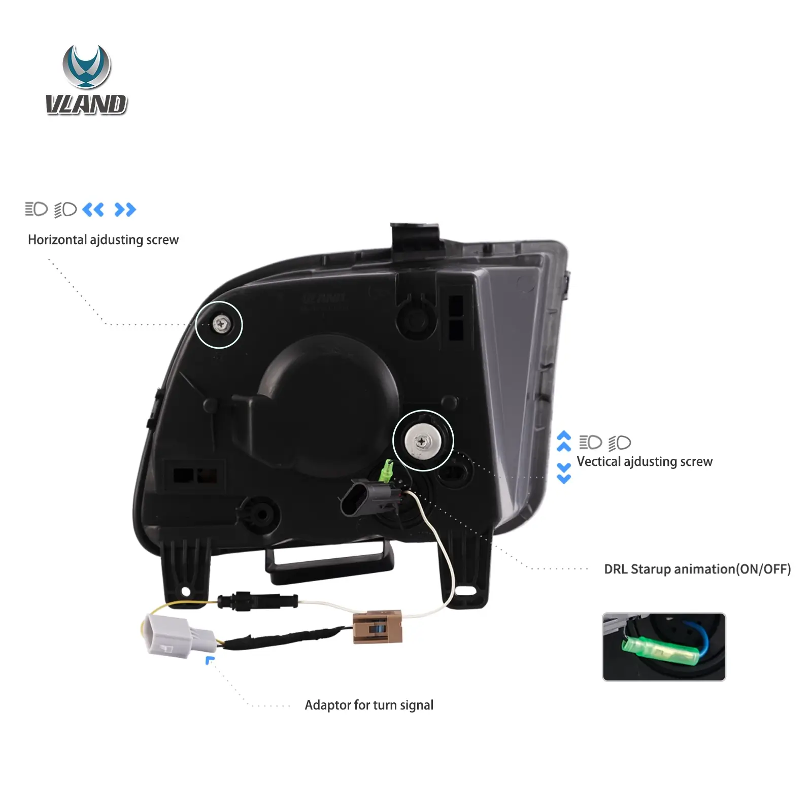 05-09 Ford Mustang 5th Gen (S-197 I) Pre-Facelift Vland I LED Dual Beam Projector With Reflector Headlights Chrome - Image 7