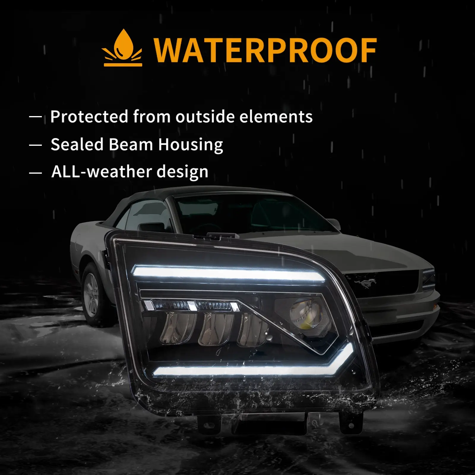 05-09 Ford Mustang 5th Gen (S-197 I) Pre-Facelift Vland I LED Dual Beam Projector With Reflector Headlights Chrome - Image 9