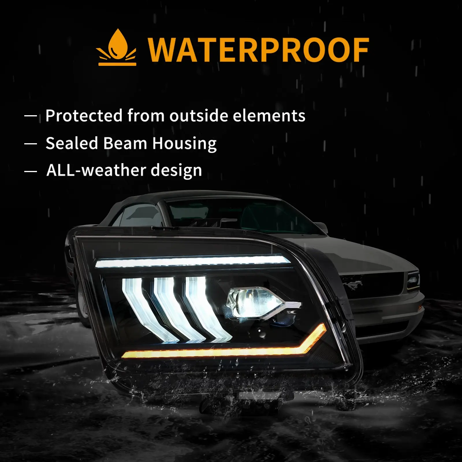 05-09 Ford Mustang 5th Gen (S-197 I) Pre-Facelift Vland LED Dual Beam Projector Headlights Black - Image 12