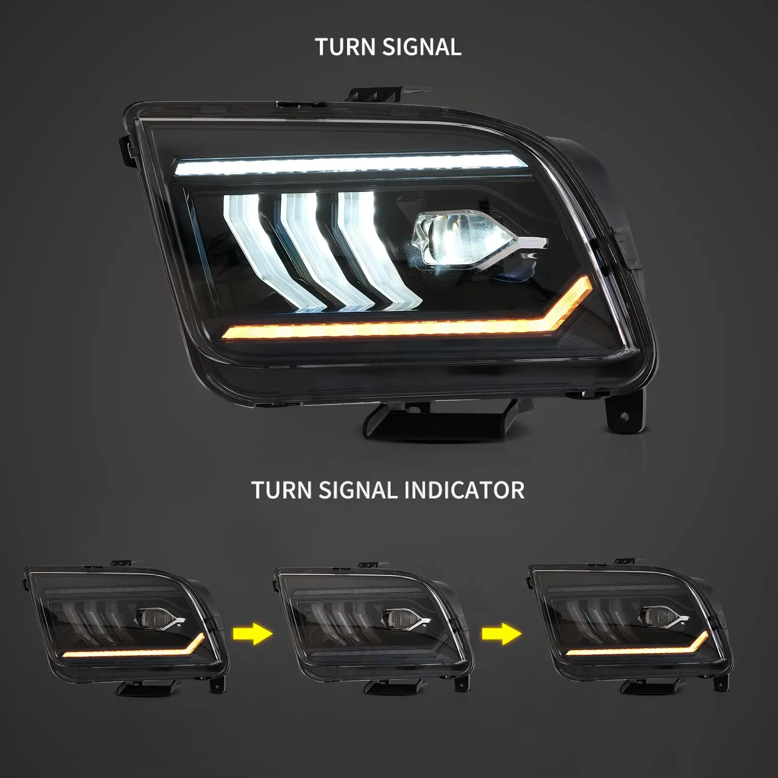 05-09 Ford Mustang 5th Gen (S-197 I) Pre-Facelift Vland LED Dual Beam Projector Headlights Black - Image 3