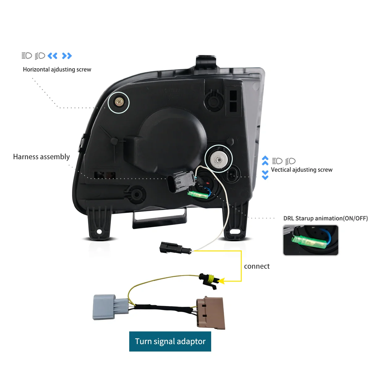 05-09 Ford Mustang 5th Gen (S-197 I) Pre-Facelift Vland LED Dual Beam Projector Headlights Black - Image 8