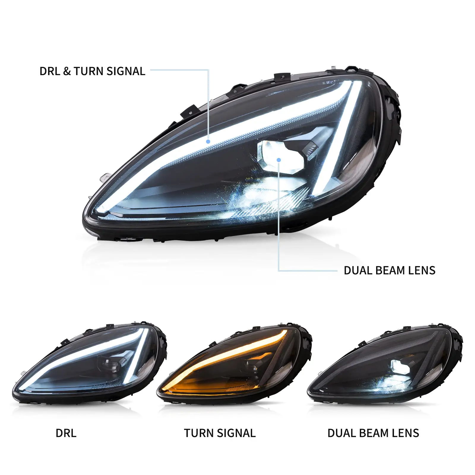 05-13 Chevrolet Corvette C6 6th Gen EU Vland LED Dual Beam Projector Headlights Black [C8 STYLE] - Image 4