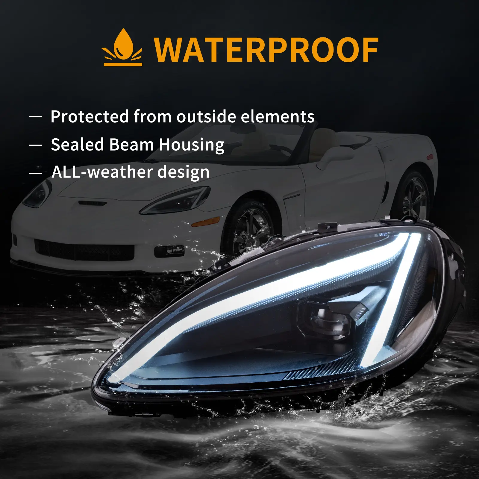05-13 Chevrolet Corvette C6 6th Gen EU Vland LED Dual Beam Projector Headlights Black [C8 STYLE] - Image 6