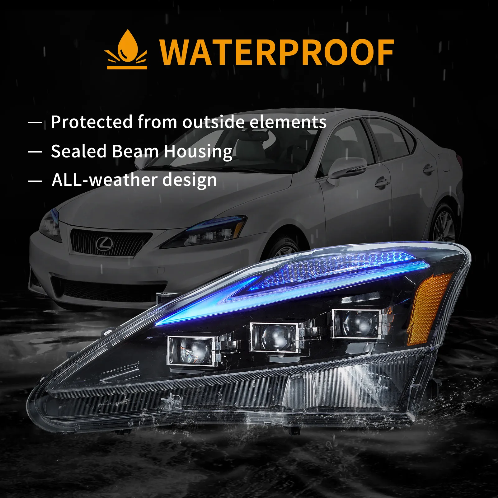 06-12 Lexus IS250/IS250C/IS350/IS220d & 08-14 ISF(XE20) Vland Matrix Projector Headlights With Blue DRL - Image 10