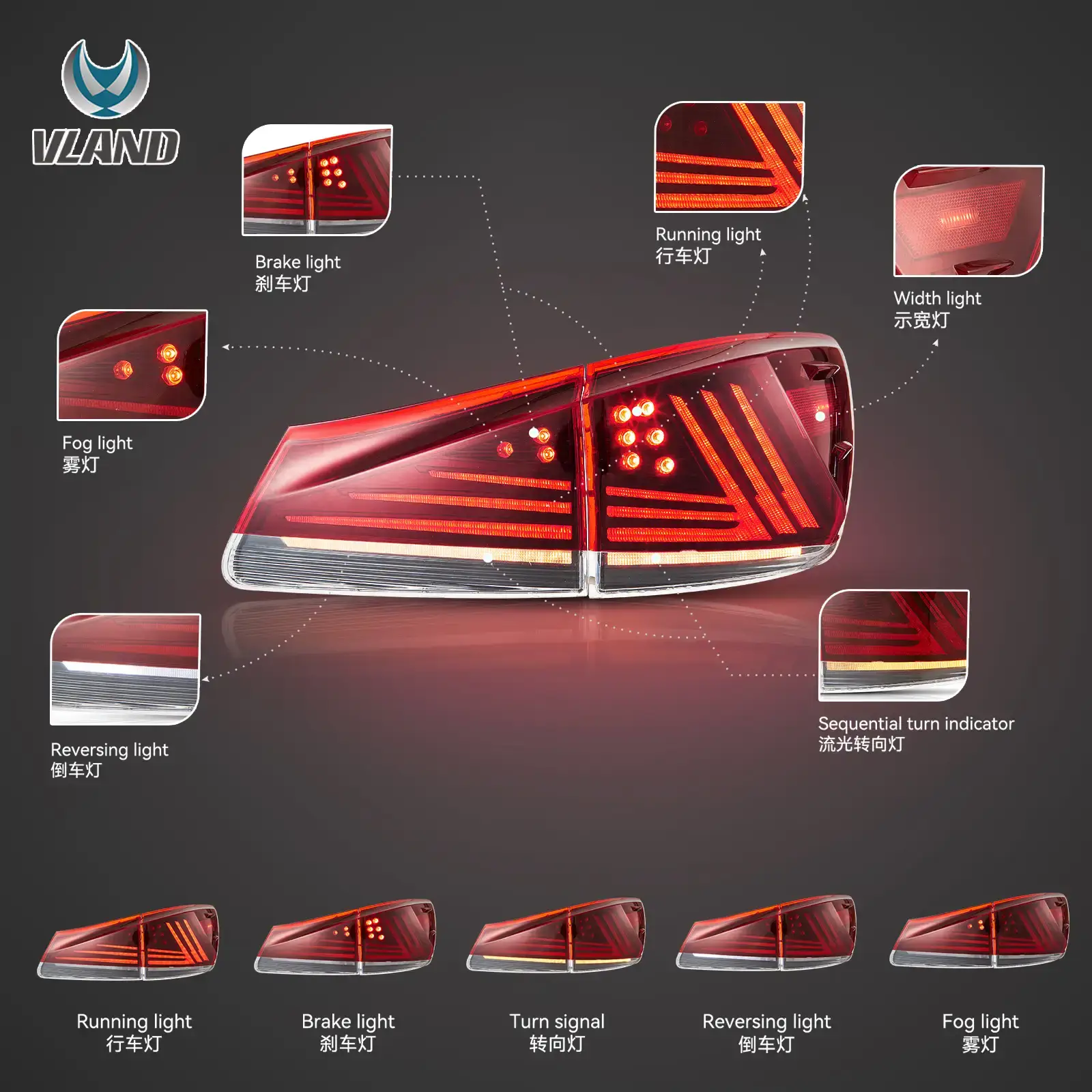 06-13 Lexus IS250 IS350 ISF IS300 220d 200d(XE20) Vland LED Tail Lights Upgraded - Image 4