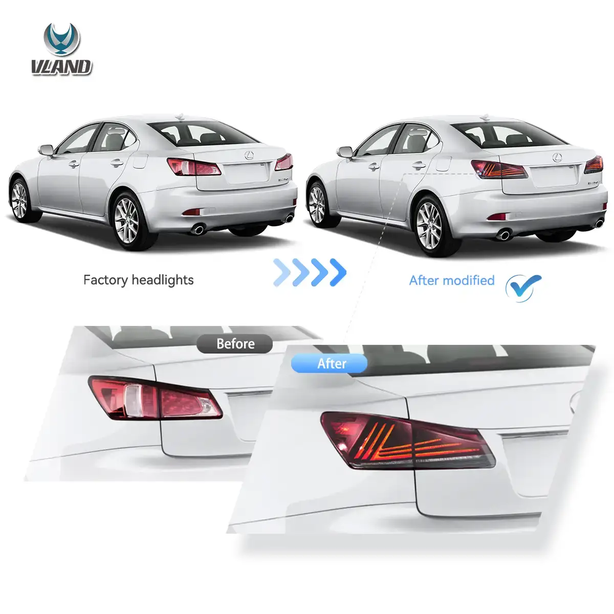 06-13 Lexus IS250 IS350 ISF IS300 220d 200d(XE20) Vland LED Tail Lights Upgraded - Image 5