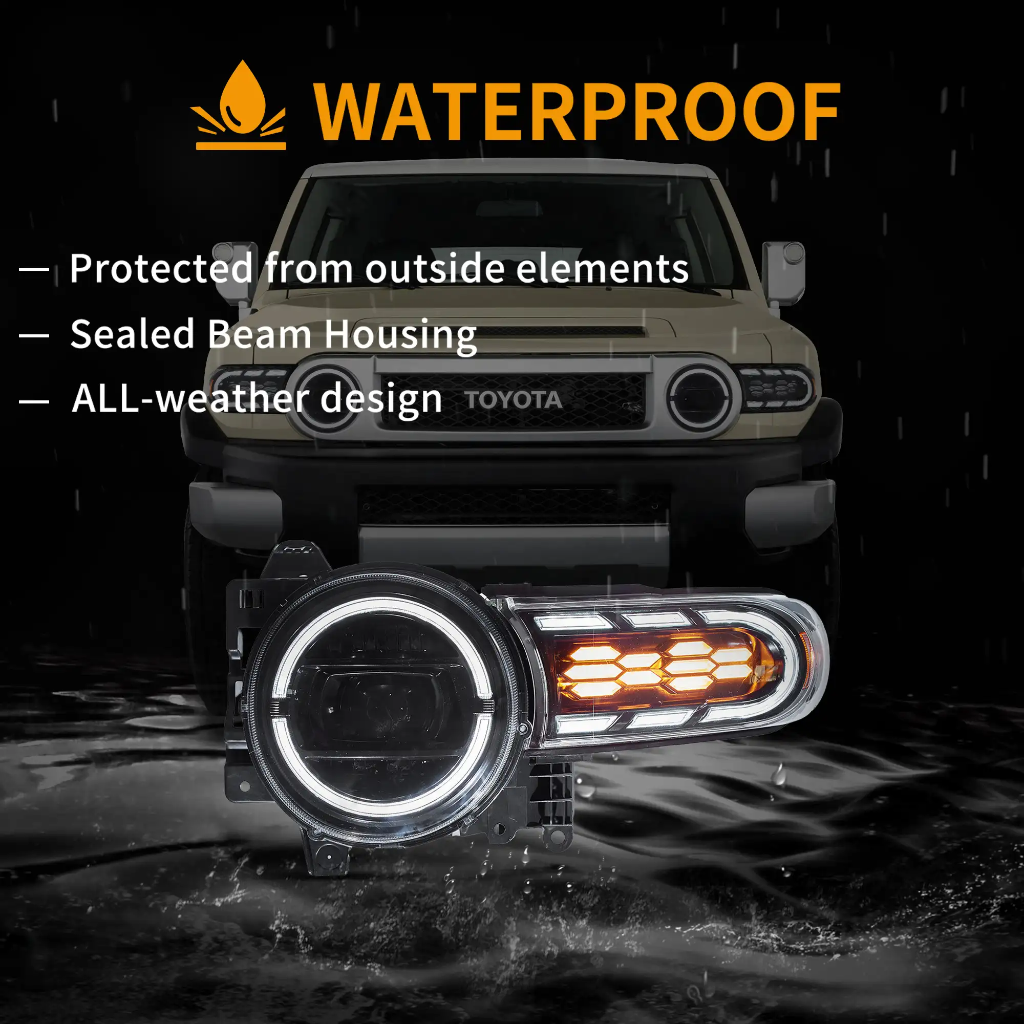 06-22 Toyota FJ Cruiser XJ10 Vland Full LED Dual Beam Projector Upgrade Headlights With start-up animation - Image 8