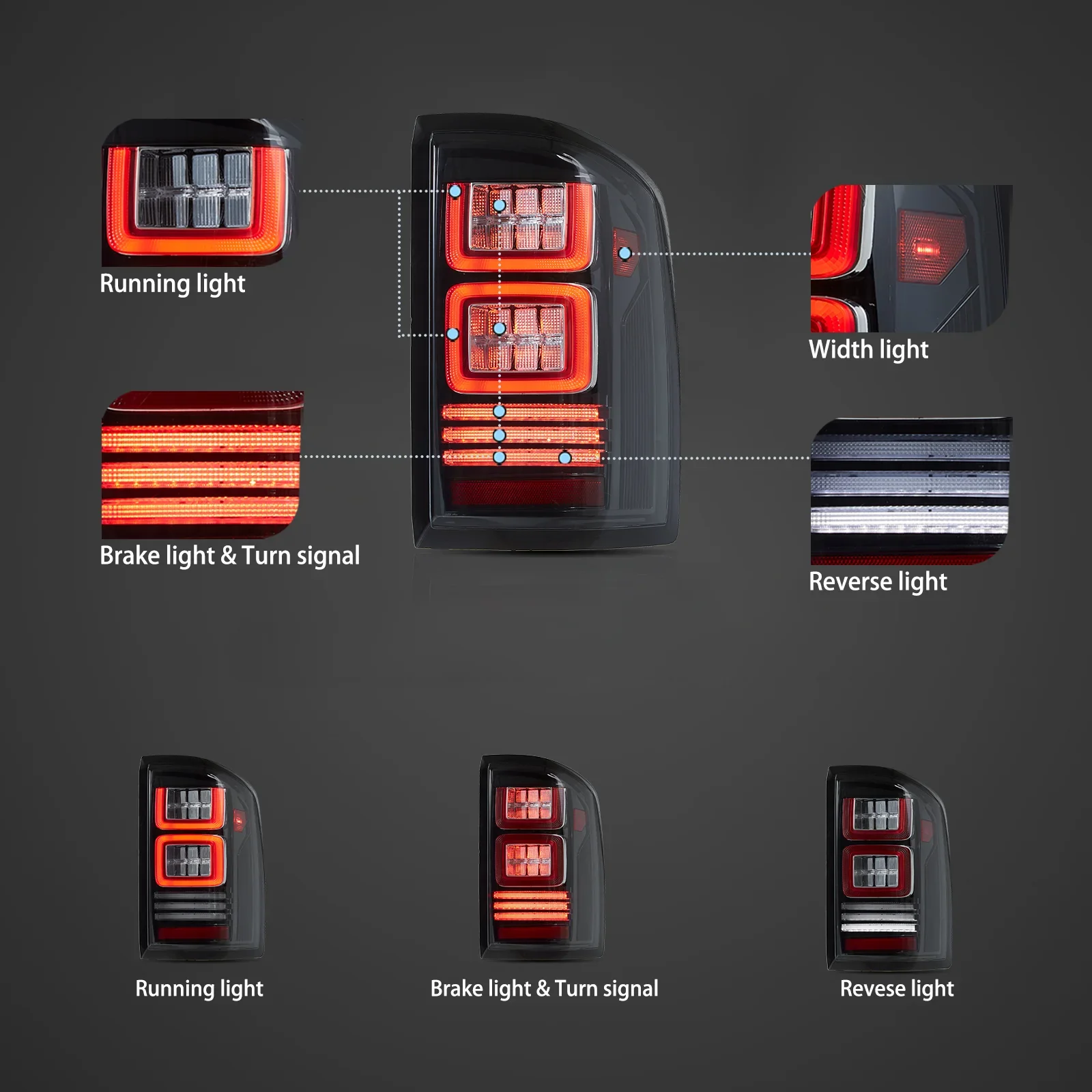 07-13 Chevrolet Silverado 1500 2500HD 3500HD 07-14 Sierra (Denali) 3500HD Dually Vland LED II Tail Lights With Red Turn Signal Clear - Image 3