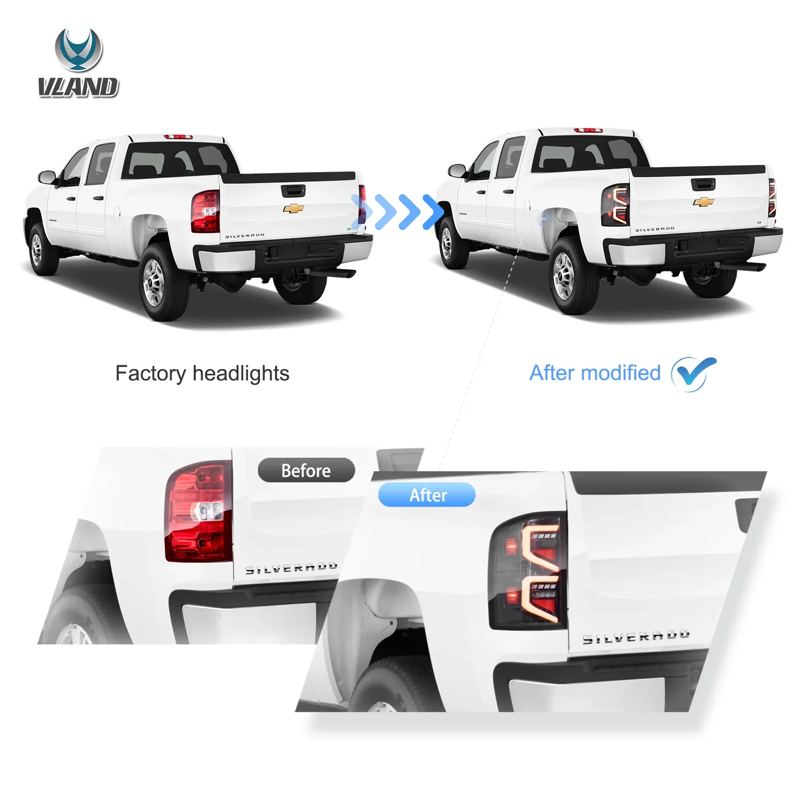 07-13 Chevrolet Silverado 1500 2500HD 3500HD 07-14 Sierra (Denali) 3500HD Dually Vland LED Tail Lights With Dynamic Welcome Lighting Clear - Image 6