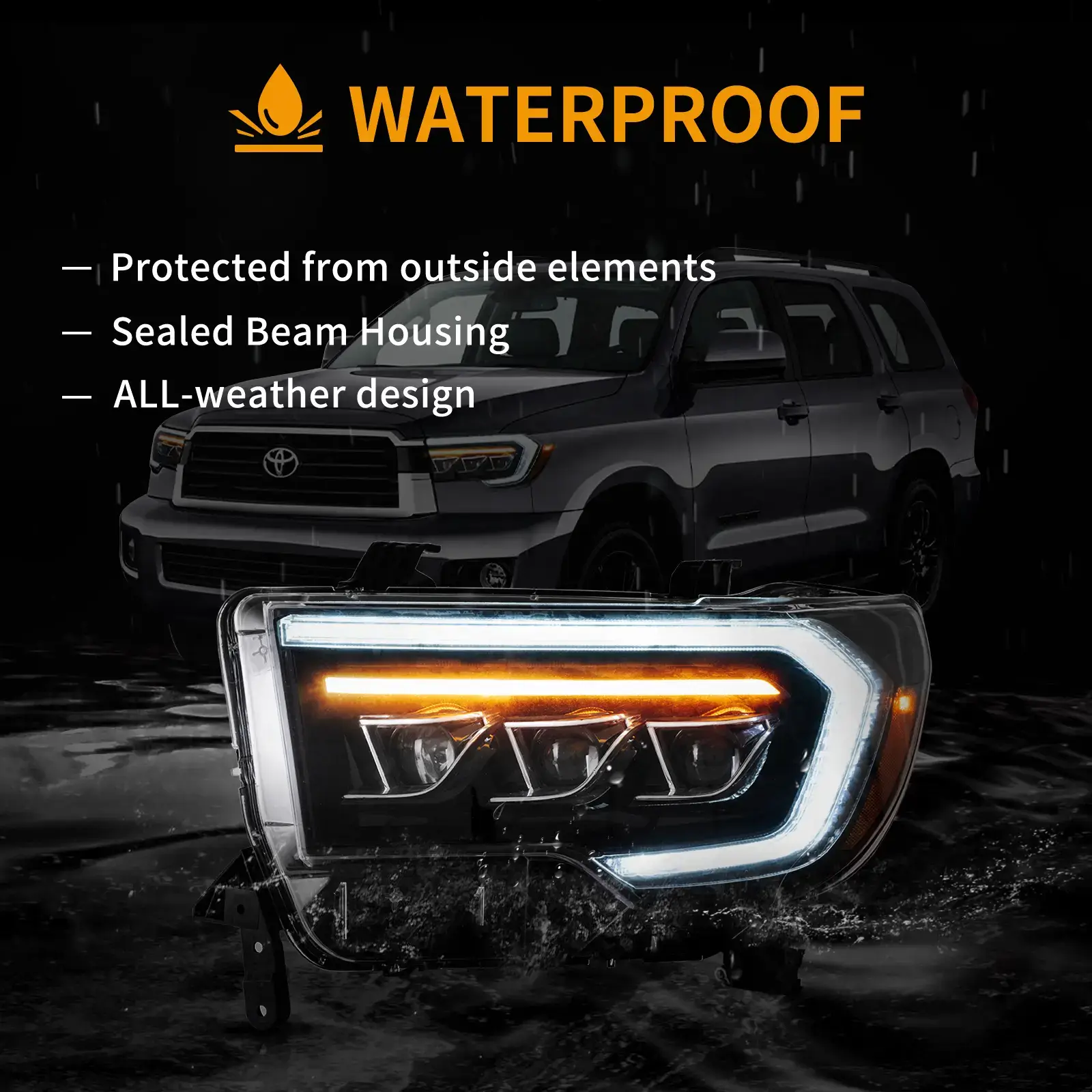 07-13 Toyota Tundra & 08-21 Toyota Sequoia Vland LED Matrix Projector HeadLights Black - Image 11
