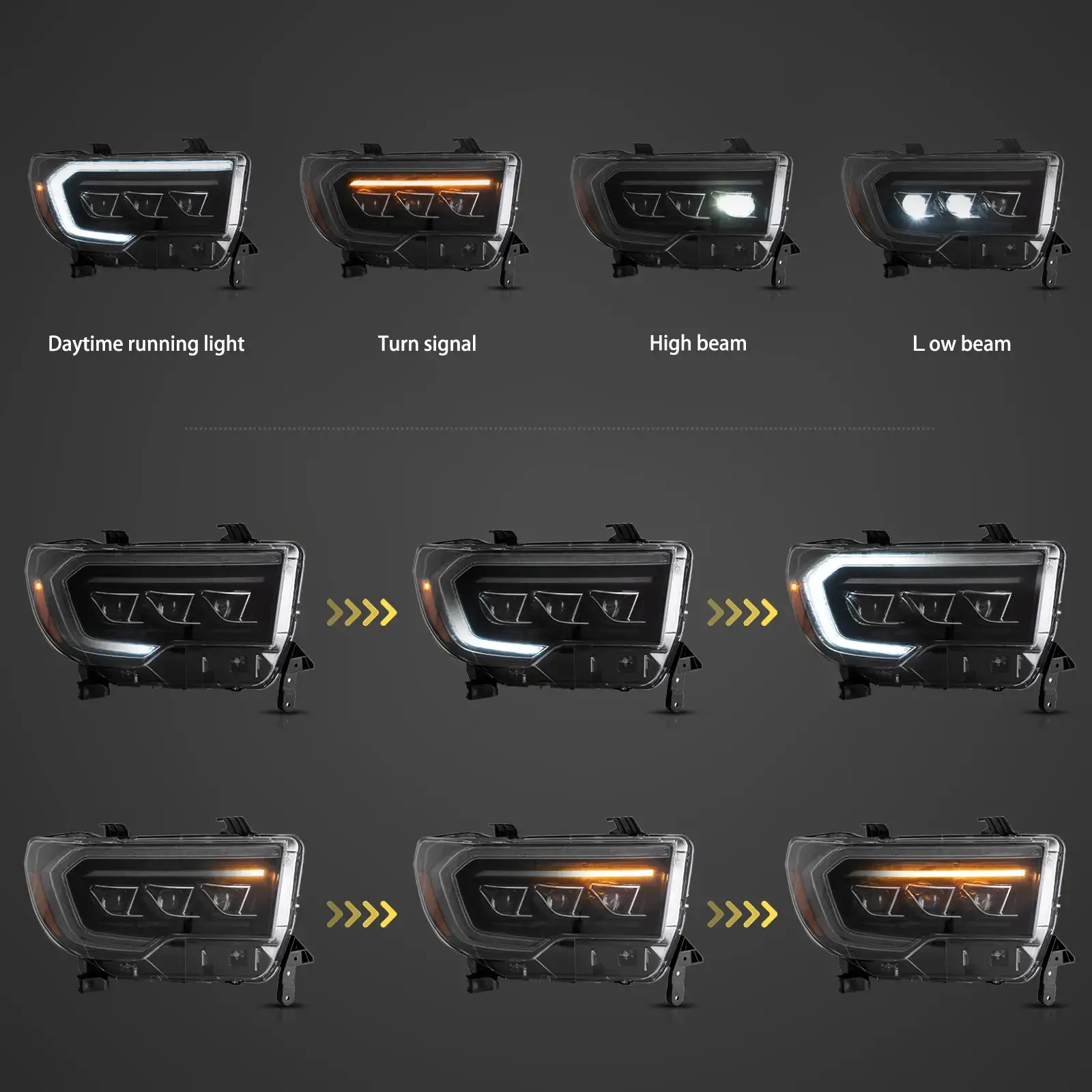 07-13 Toyota Tundra & 08-21 Toyota Sequoia Vland LED Matrix Projector HeadLights Black - Image 4