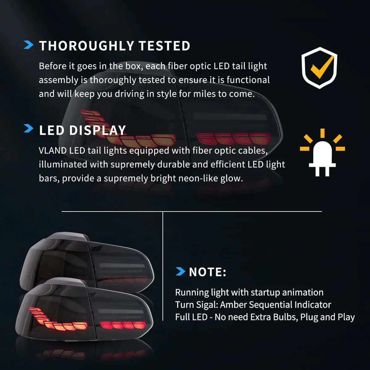 08-14 VW Golf Mk6 Hatchback Vland II OLED Aftermarket Tail Lights With Dragon Scale Effect - Image 13