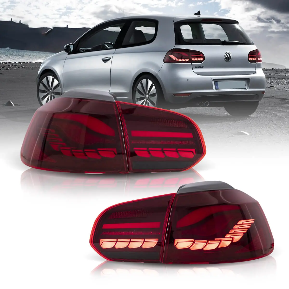 08-14 VW Golf Mk6 Hatchback Vland II OLED Aftermarket Tail Lights With Dragon Scale Effect - Image 5