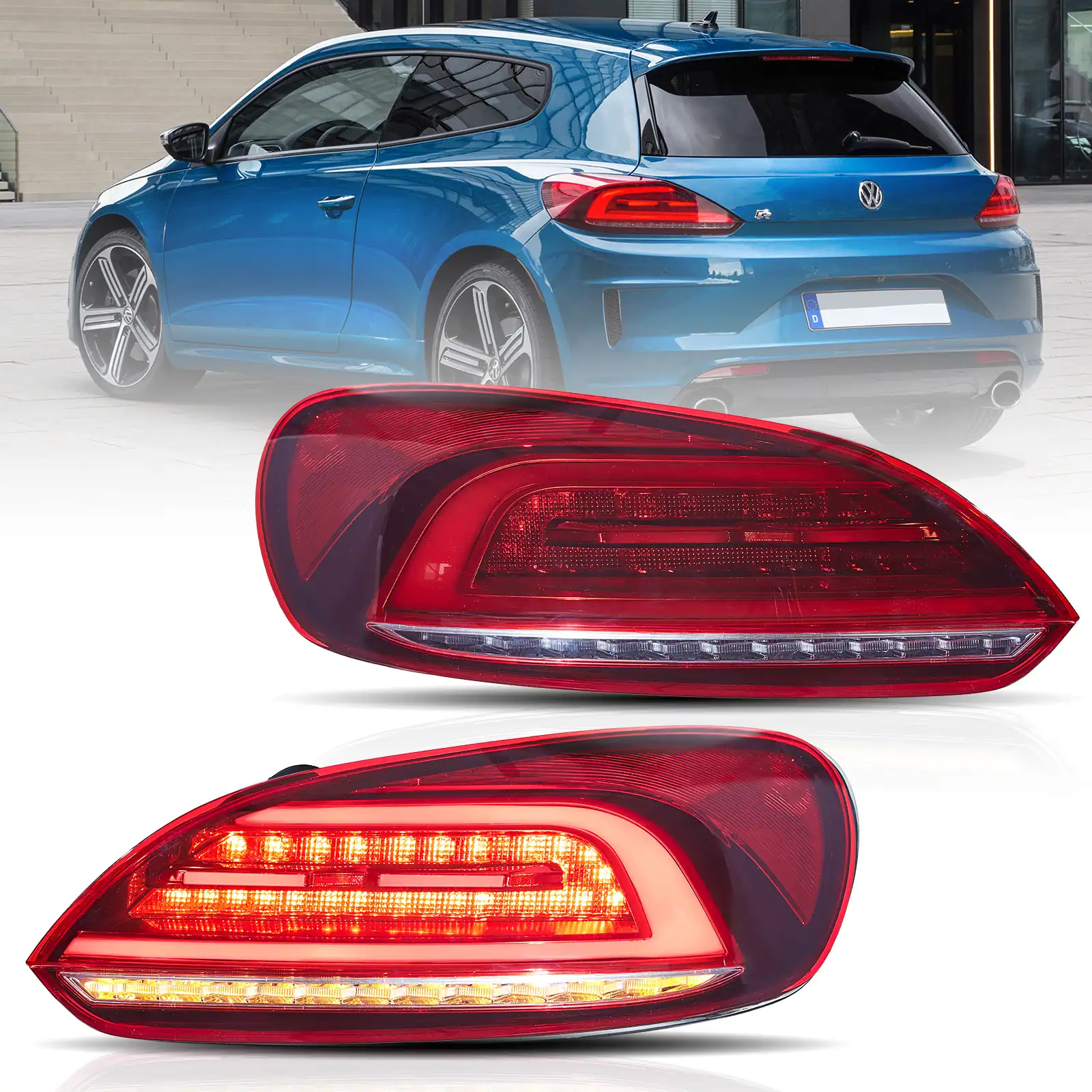 09-14 Volkswagen Scirocco Vland LED Tail Lights W/Amber Sequential Turn Signals [E-mark]