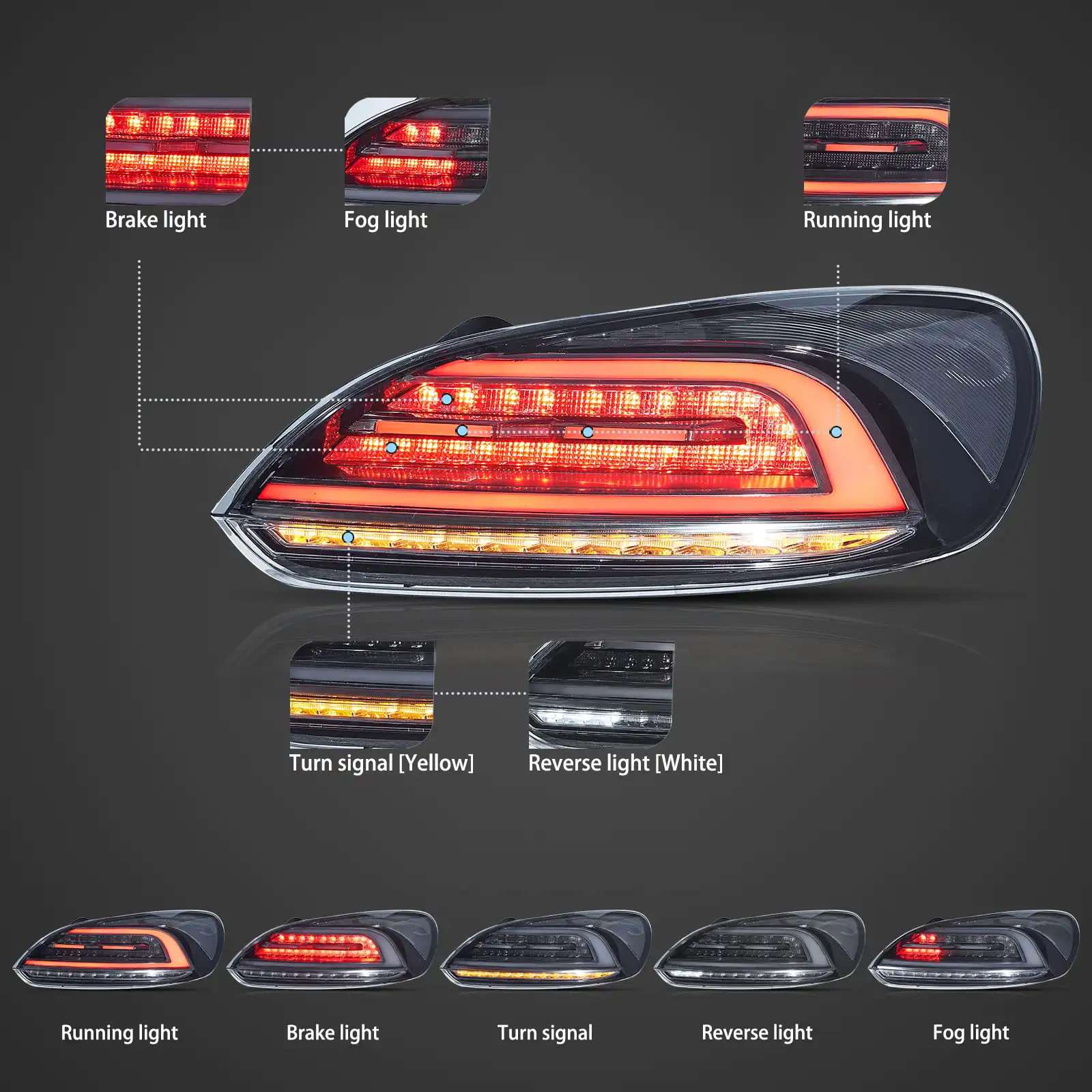 09-14 Volkswagen Scirocco Vland LED Tail Lights W/Amber Sequential Turn Signals [E-mark] - Image 7