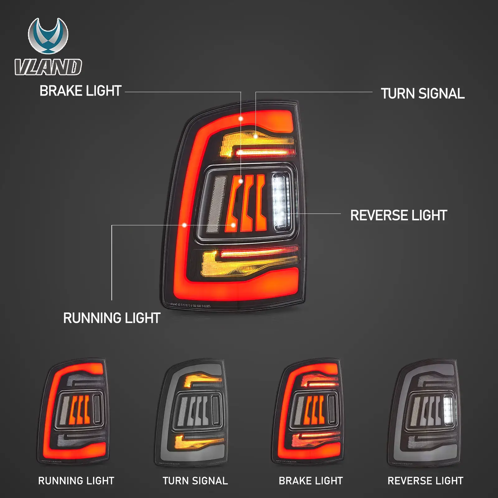 09-18 Dodge Ram 1500/2500/3500 Vland Upgrade LED Tail Lights With Amber Turn Signal - Image 4