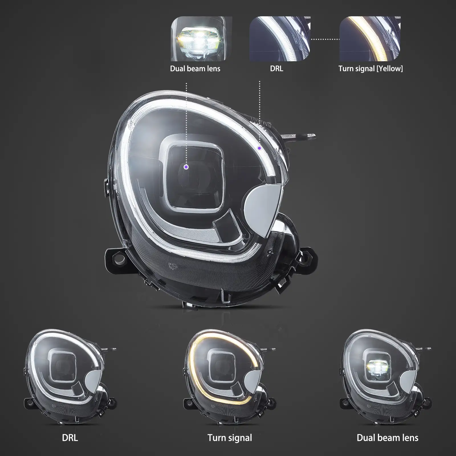 10-16 Mini Countryman R60 Vland Full LED Dual Beam Projector Headlights [E-mark] - Image 3