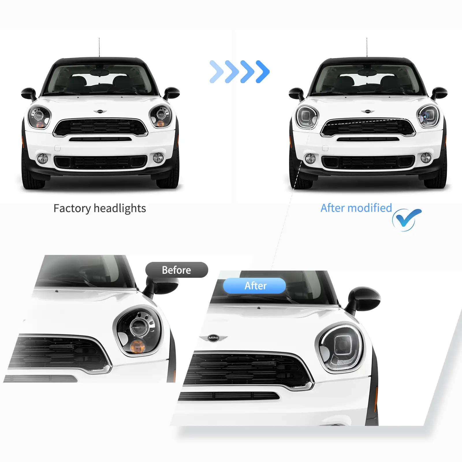 10-16 Mini Countryman R60 Vland Full LED Dual Beam Projector Headlights [E-mark] - Image 5