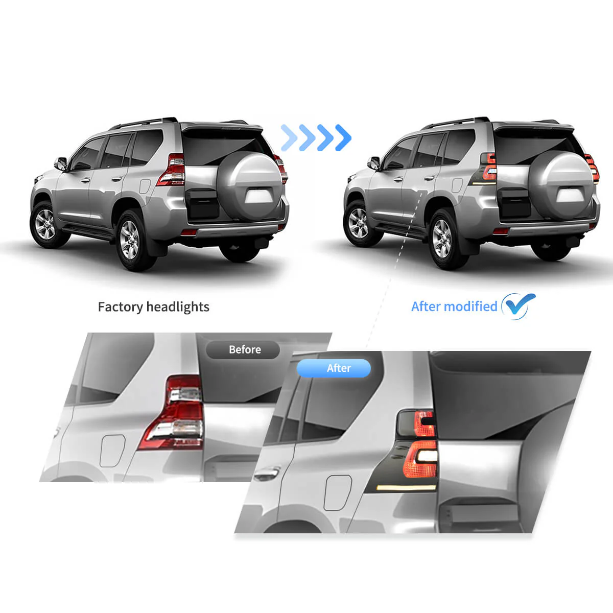 10-17 Toyota Land Cruiser Prado Vland LED Tail Lights With Sequential Turn Signal Red - Image 8