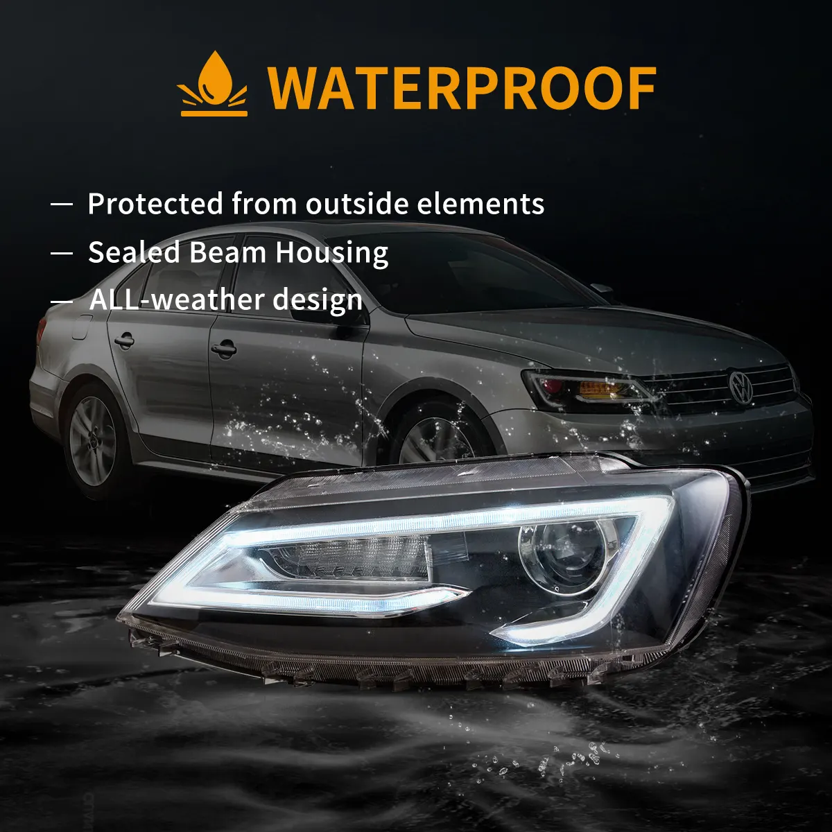 10-18 VW Jetta MK6 Vland Dual Beam Projector Aftermarket Headlights Black With Red Demon Eyes E-mark - Image 9