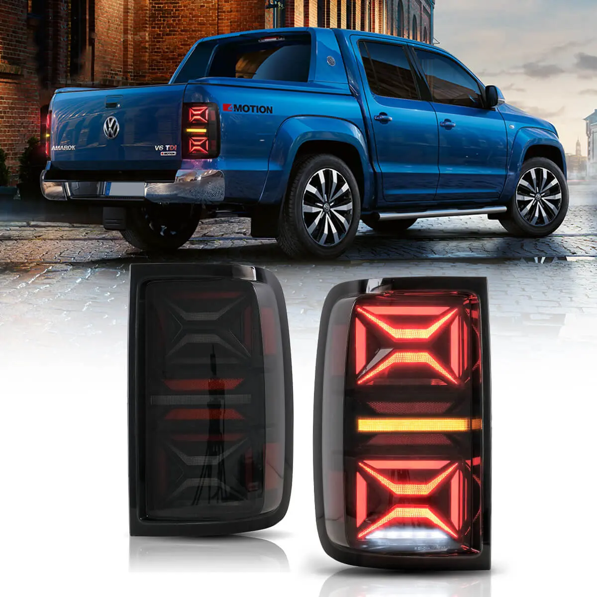 10-22 VW Amarok Vland LED Aftermarket Tail Lights With Dynamic Welcome Lighting Smoked [E-mark]