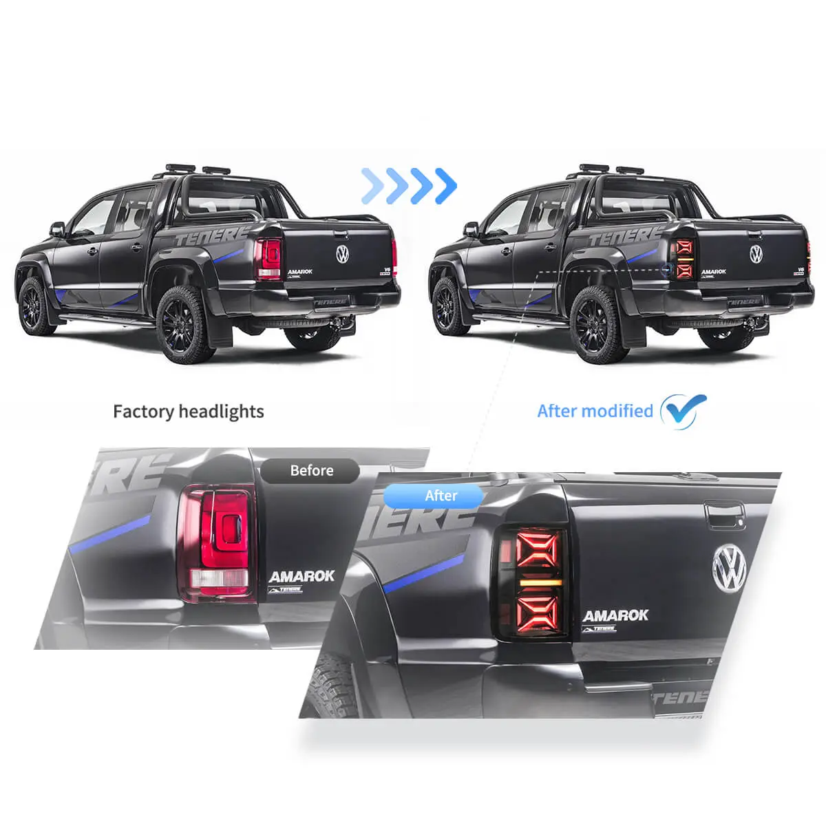 10-22 VW Amarok Vland LED Aftermarket Tail Lights With Dynamic Welcome Lighting Smoked [E-mark] - Image 5