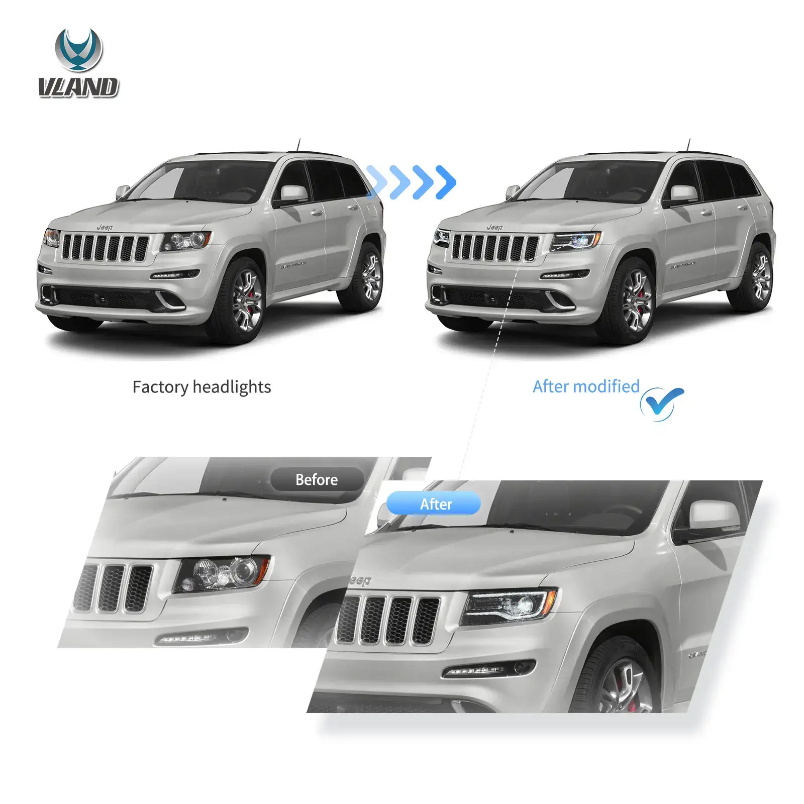 11-13 Jeep Grand Cherokee (WK2) Vland Headlights Full LED With Startup Animation/ Blue DRL - Image 8