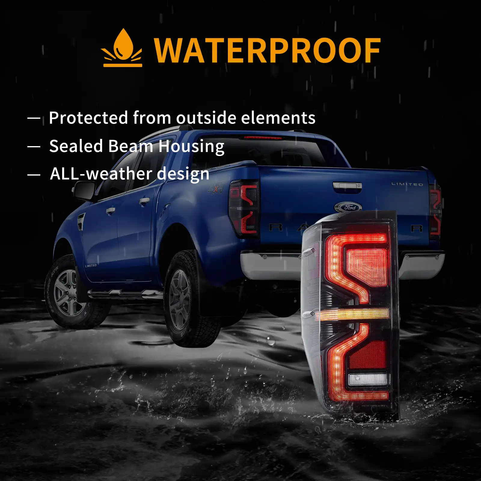 12-22 Ford Ranger Vland LED Upgrade Tail Lights With Amber Sequential Turn Signal (Not Fit For US Models) - Image 9