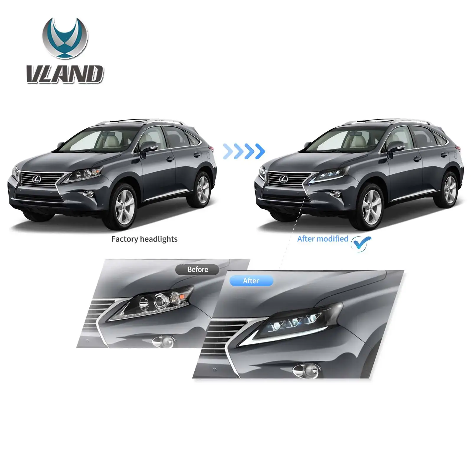 13-15 Lexus RX270 RX350 RX450H Vland LED Matrix Headlight Black - Image 5