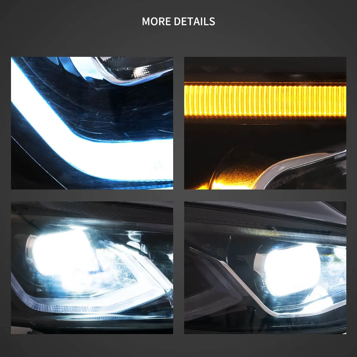 13-17 VW Golf MK7 Hatchback Vland LED Aftermarket Headlights Black [E-mark] - Image 5