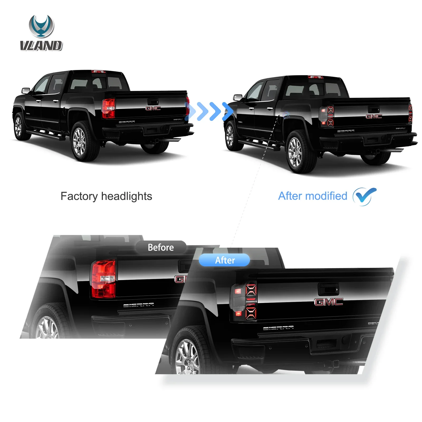 14-18 GMC Sierra 1500 2500HD 3500HD Vland III LED Tail Lights With Dynamic Welcome Lighting Clear - Image 5