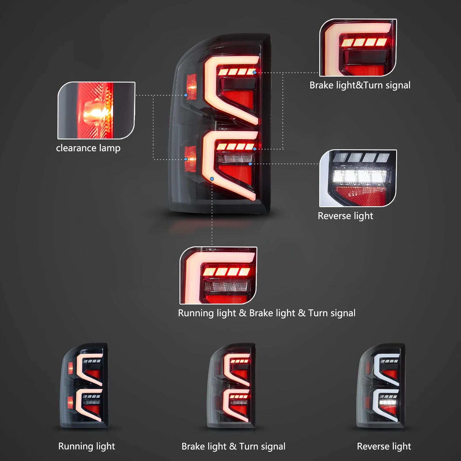 14-18 GMC Sierra 1500 2500HD 3500HD Vland LED Tail Lights With Dynamic Welcome Lighting Clear - Image 4