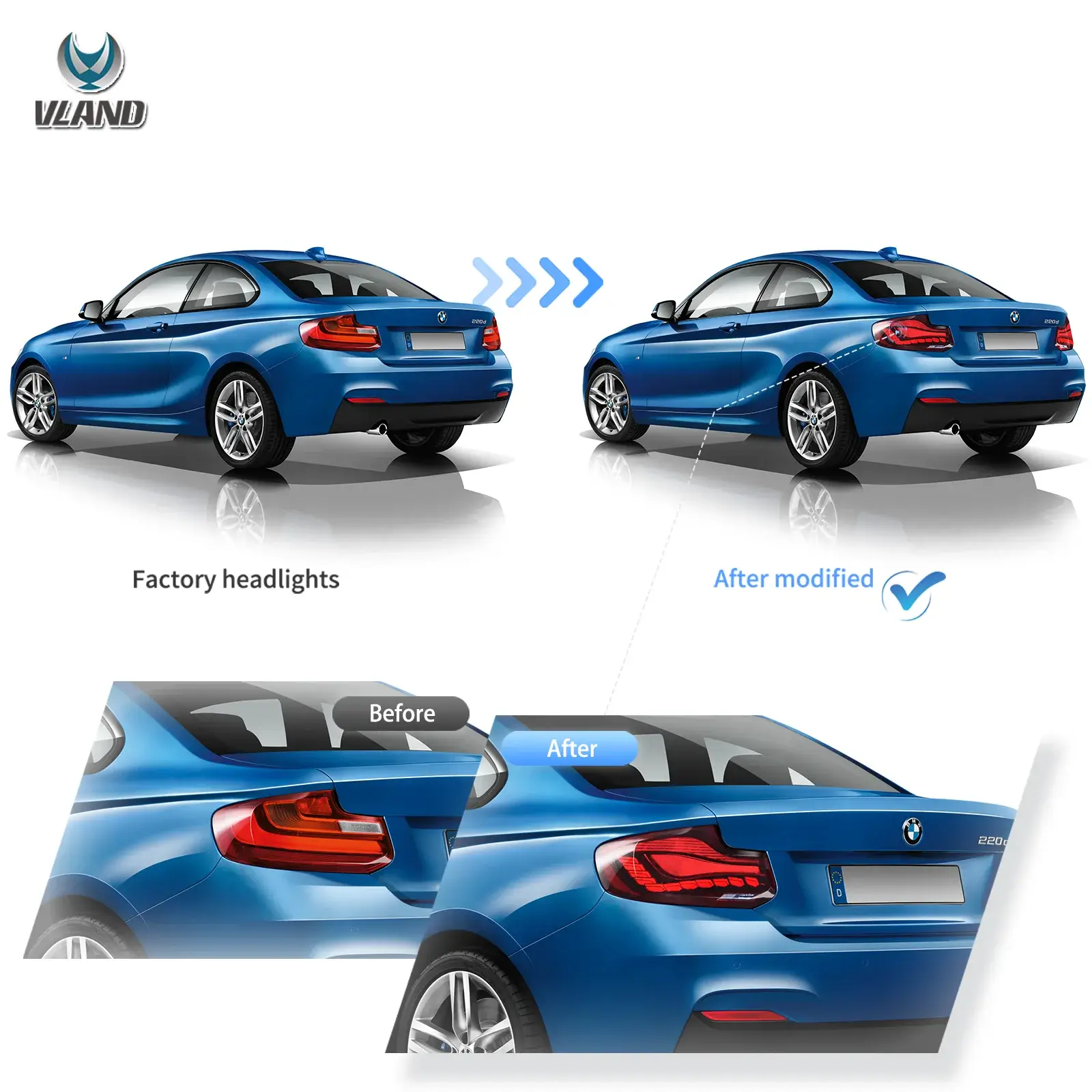 14-21 BMW 2 Series (F22 F23) M2 (F87) Vland OLED Tail Lights With Dynamic Welcome Lighting GTS Style [E-mark] - Image 10