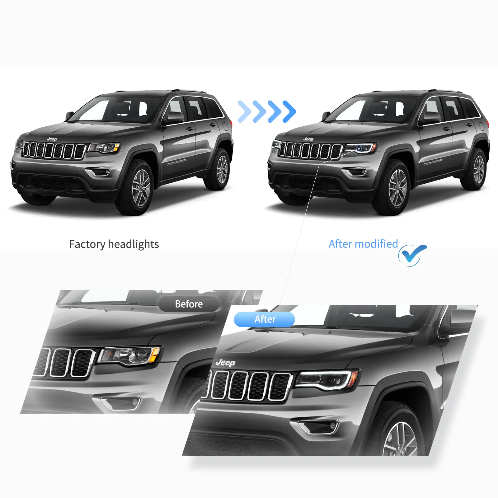 14-22 Jeep Grand Cherokee (WK2) Vland Headlights Full LED With Startup Animation/ Blue DRL - Image 10