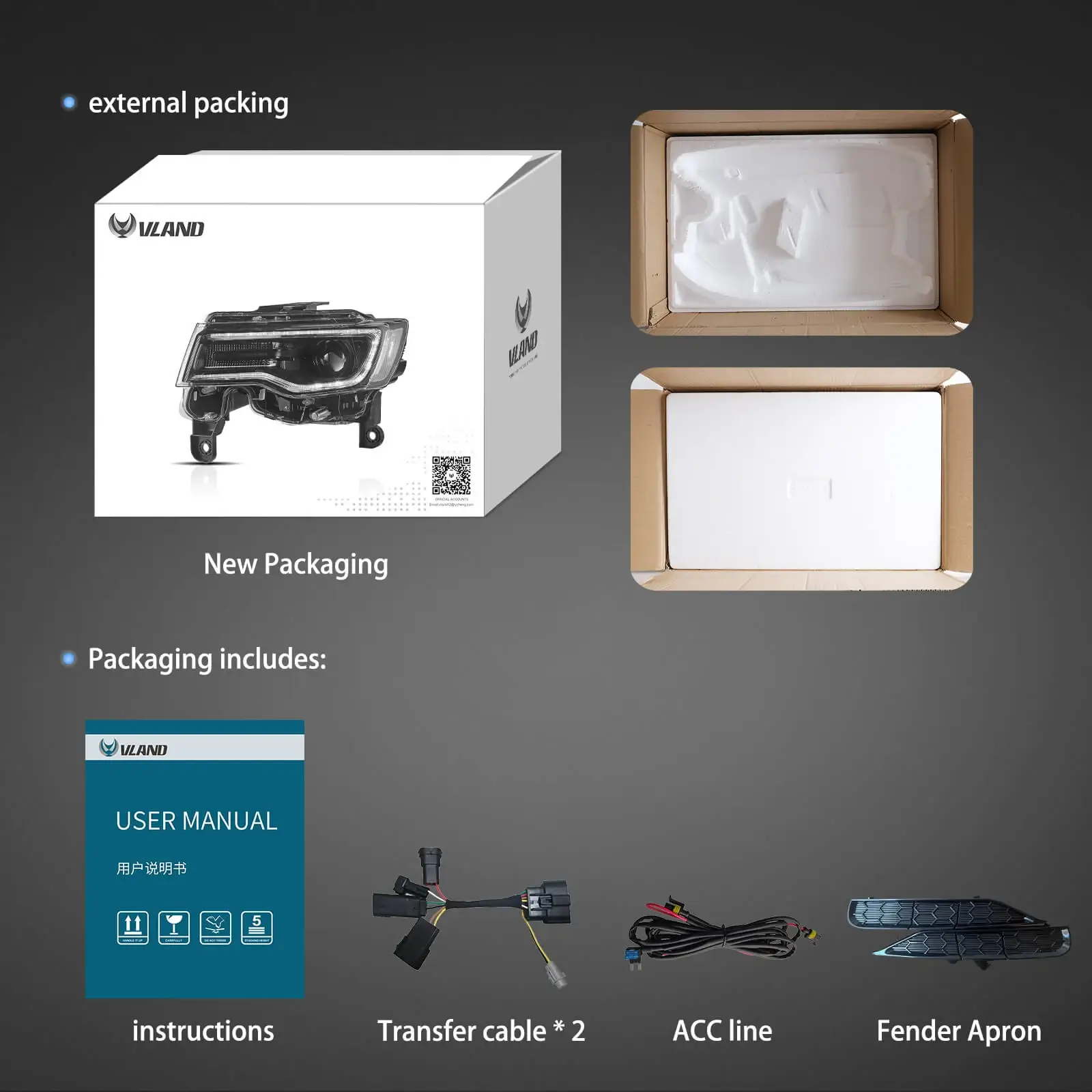 14-22 Jeep Grand Cherokee (WK2) Vland Headlights Full LED With Startup Animation/ Blue DRL - Image 15
