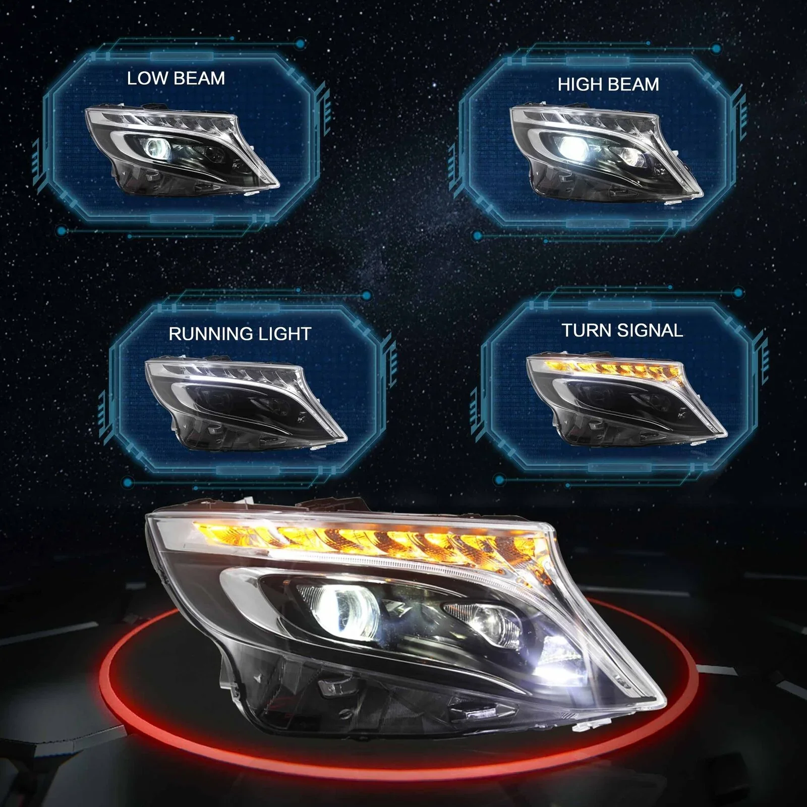 Mercedes-Benz Vito V-Class W447 2014-2023 Vland LED Headlights [E-mark] - Image 3
