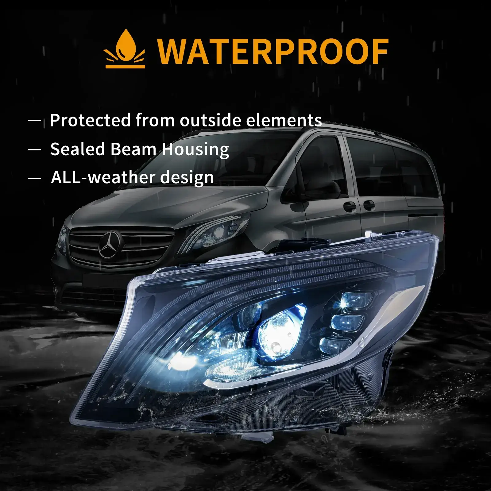16-23 Mercedes Benz Metris / Vito 3th Gen (W447) Vland LED Matrix Headlights Black [E-mark] - Image 6