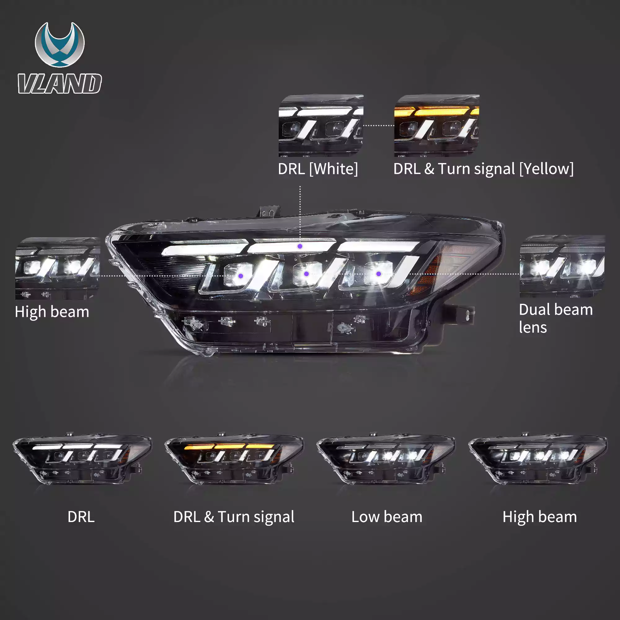 15-17 Ford Mustang LED Headlights Update 2024 S650 Style - Image 3