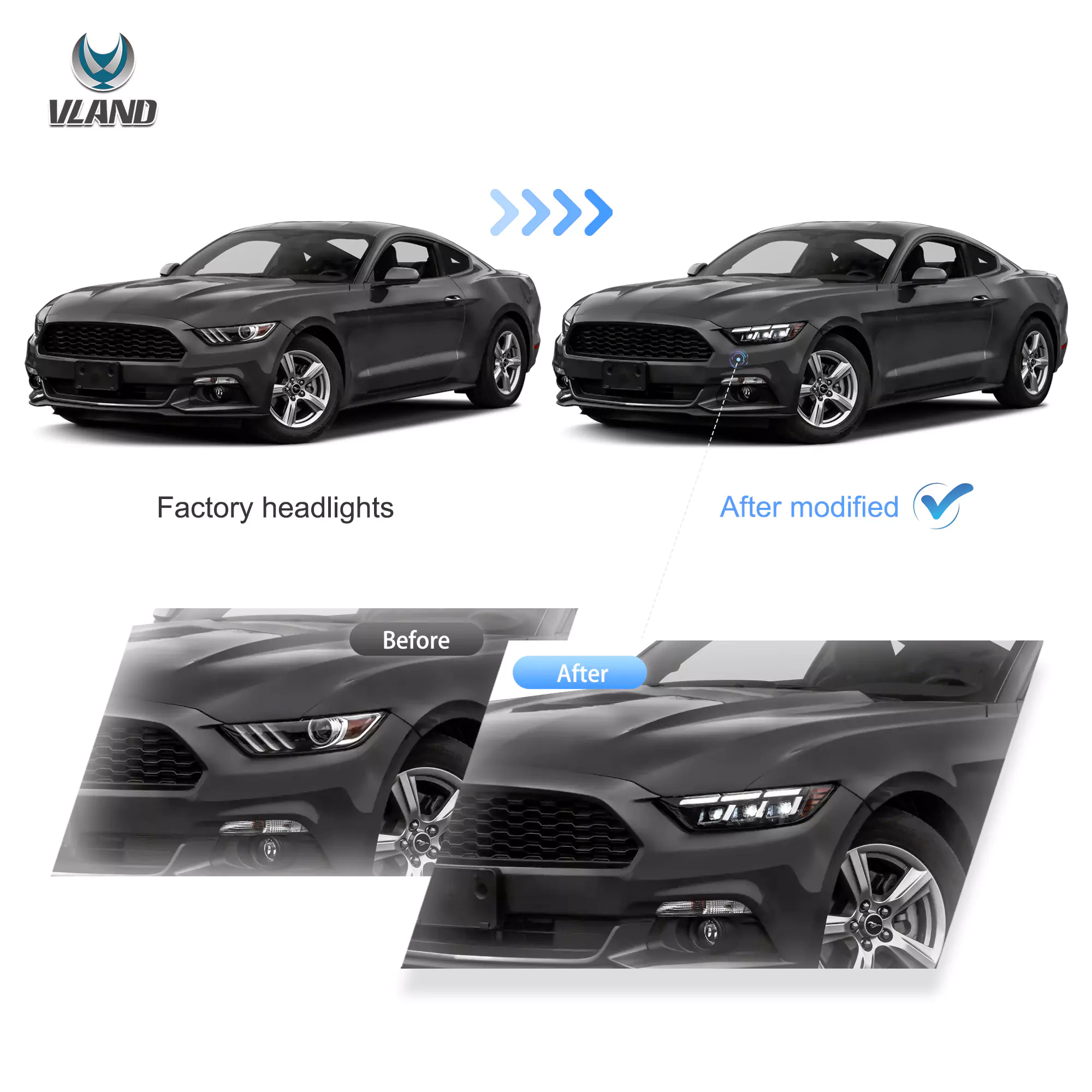 15-17 Ford Mustang LED Headlights Update 2024 S650 Style - Image 5