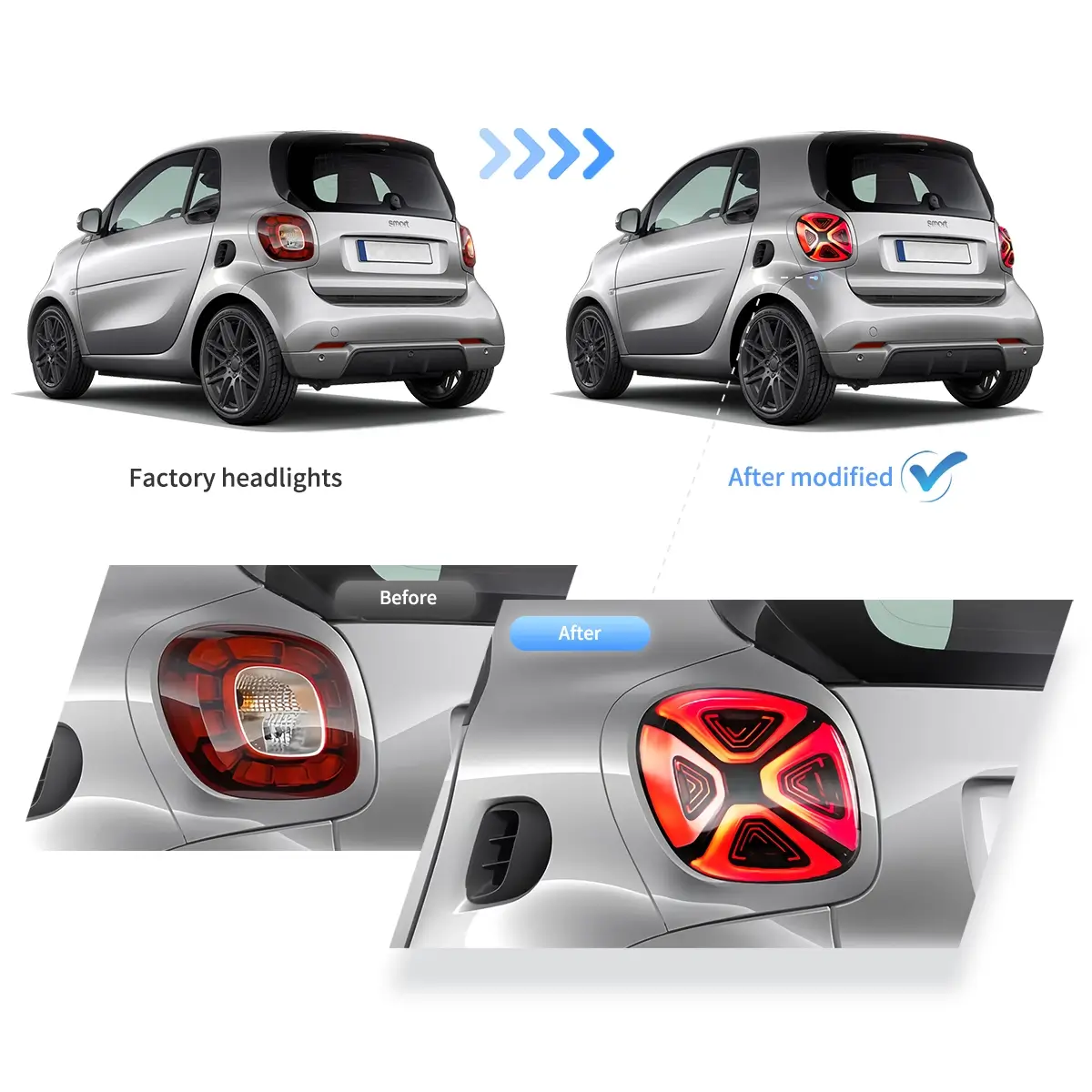 15-19 Benz Smart 453 Fortwo / Forfour Vland LED Tail Lights With Dynamic Welcome Lighting [E-mark] - Image 7