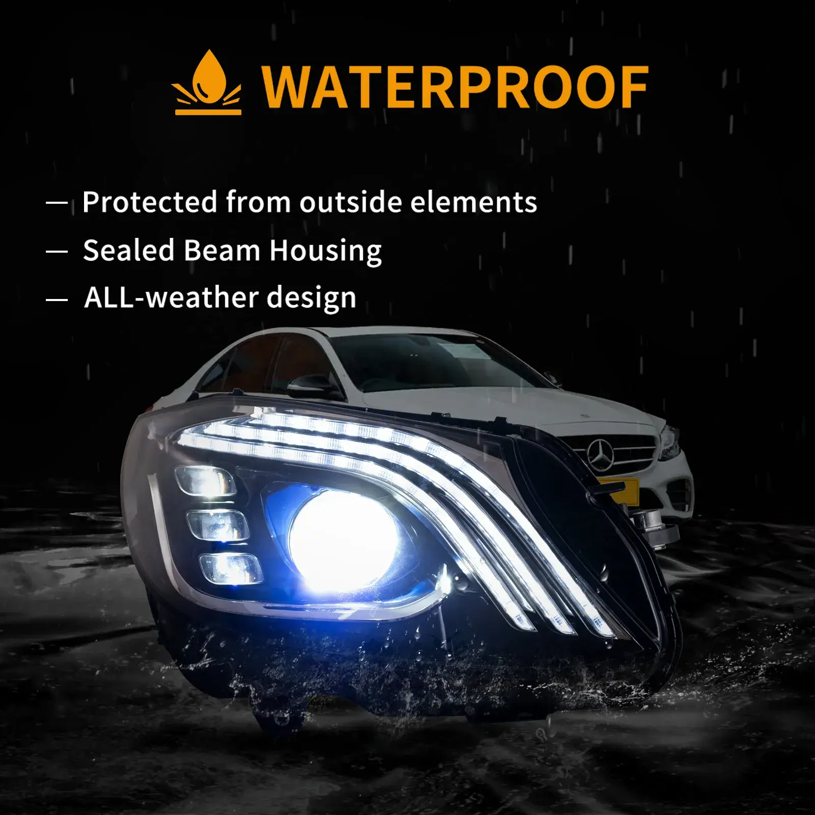 15-21 Mercedes-Benz C-Class W205 Vland LED Matrix Headlight Black [E-mark] - Image 8