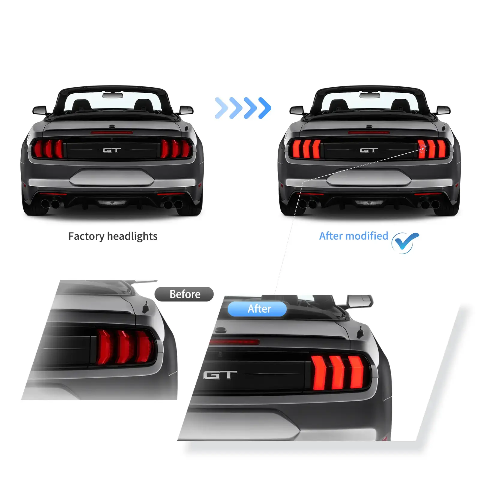 15-23 Ford Mustang 6th Gen (S550) Vland LED Upgrade Tail Lights W/5 Modes Turn Signals - Image 3