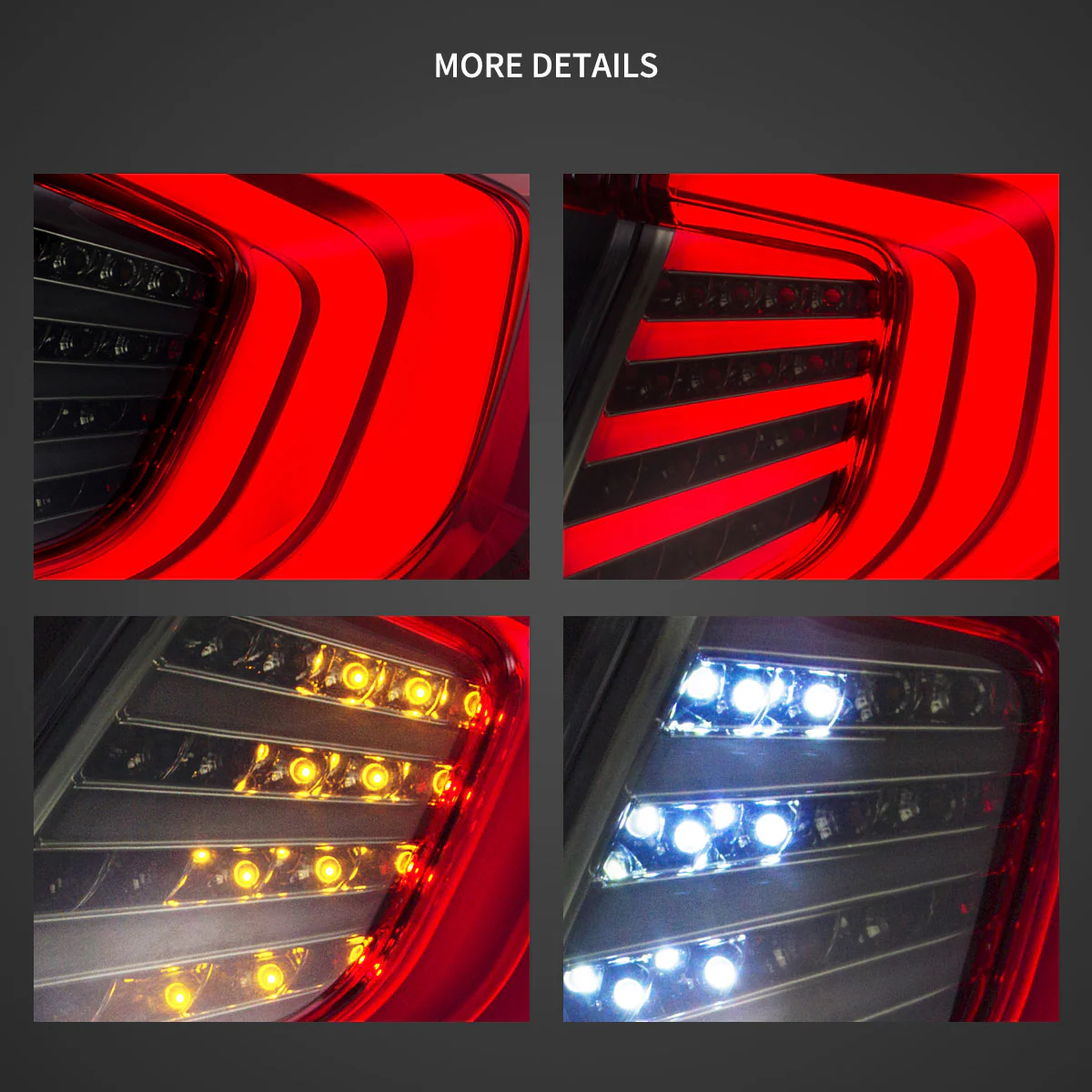 16-21 Honda Civic 10th Gen Sedan Vland LED Tail Lights with Amber Turn Signal - Image 3