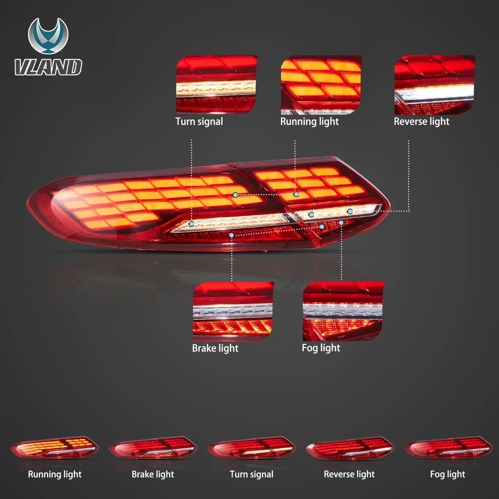 16-23 Mercedes C-Class A205 C205 Vland Full LED Tail Lights With Animation Sequential - Image 3