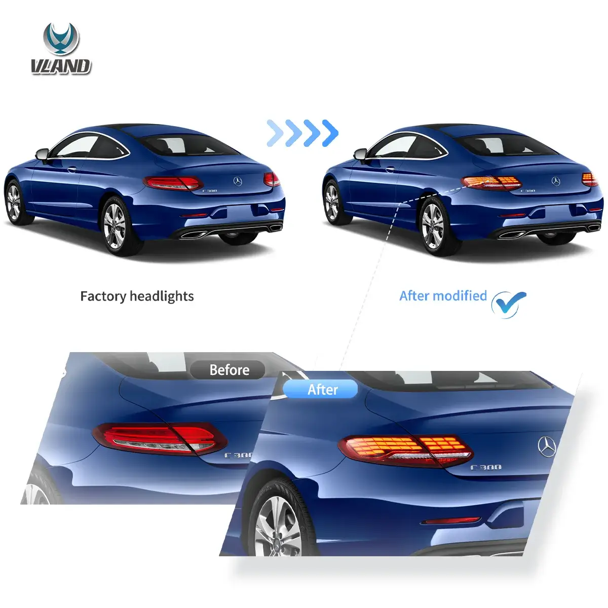 16-23 Mercedes C-Class A205 C205 Vland Full LED Tail Lights With Animation Sequential - Image 5