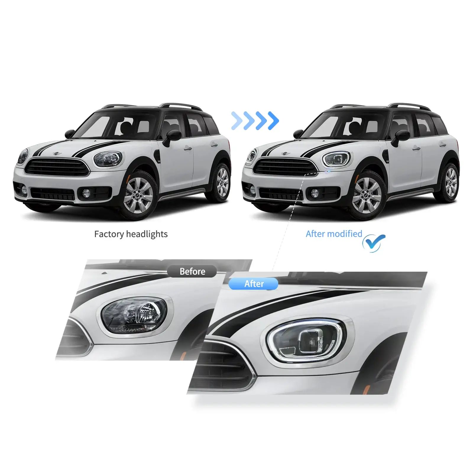 17-20 Mini Countryman F60 Vland Full LED Dual Beam Projector Headlights [E-mark] - Image 4
