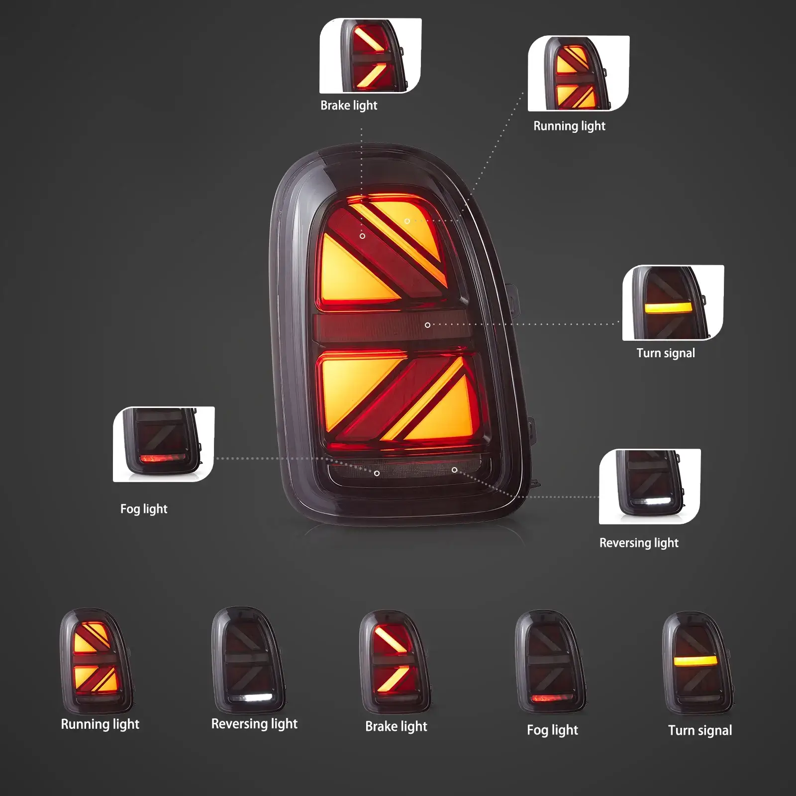 17-23 BMW Mini Countryman F60 VLAND Tail Lights FULL LED W/Sequential Turn Signal [E-mark] - Image 3