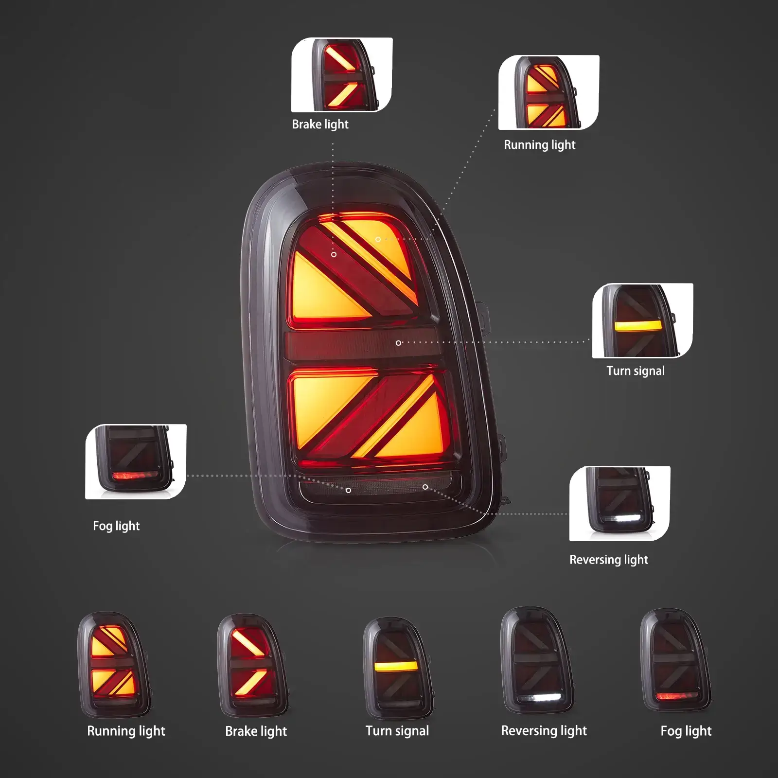 17-23 BMW Mini Countryman F60 VLAND Tail Lights FULL LED W/Sequential Turn Signal [E-mark] - Image 7