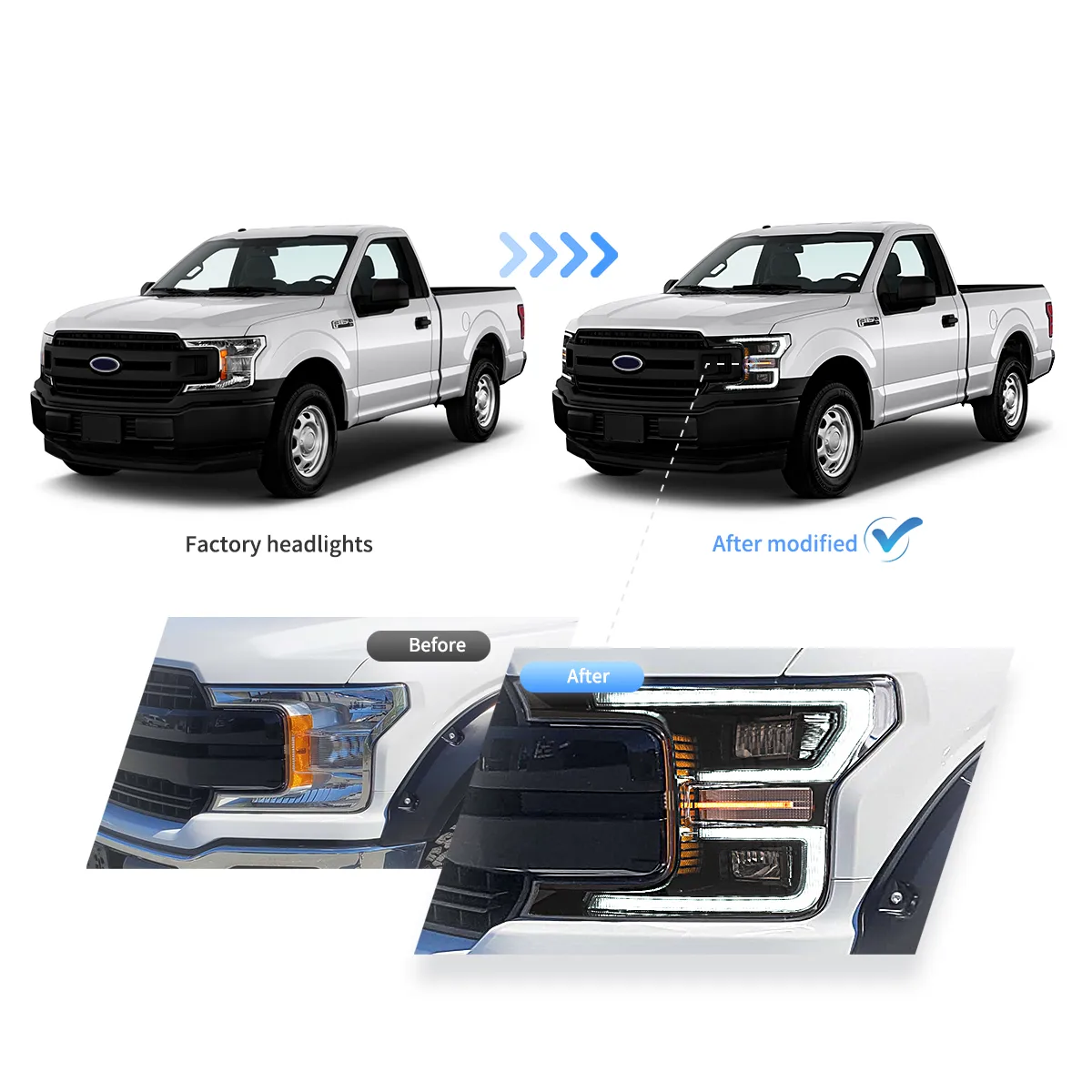 18-20 Ford F150 13th Gen Vland LED Dual Beam Projector HeadLights With Start Up Animation - Image 13